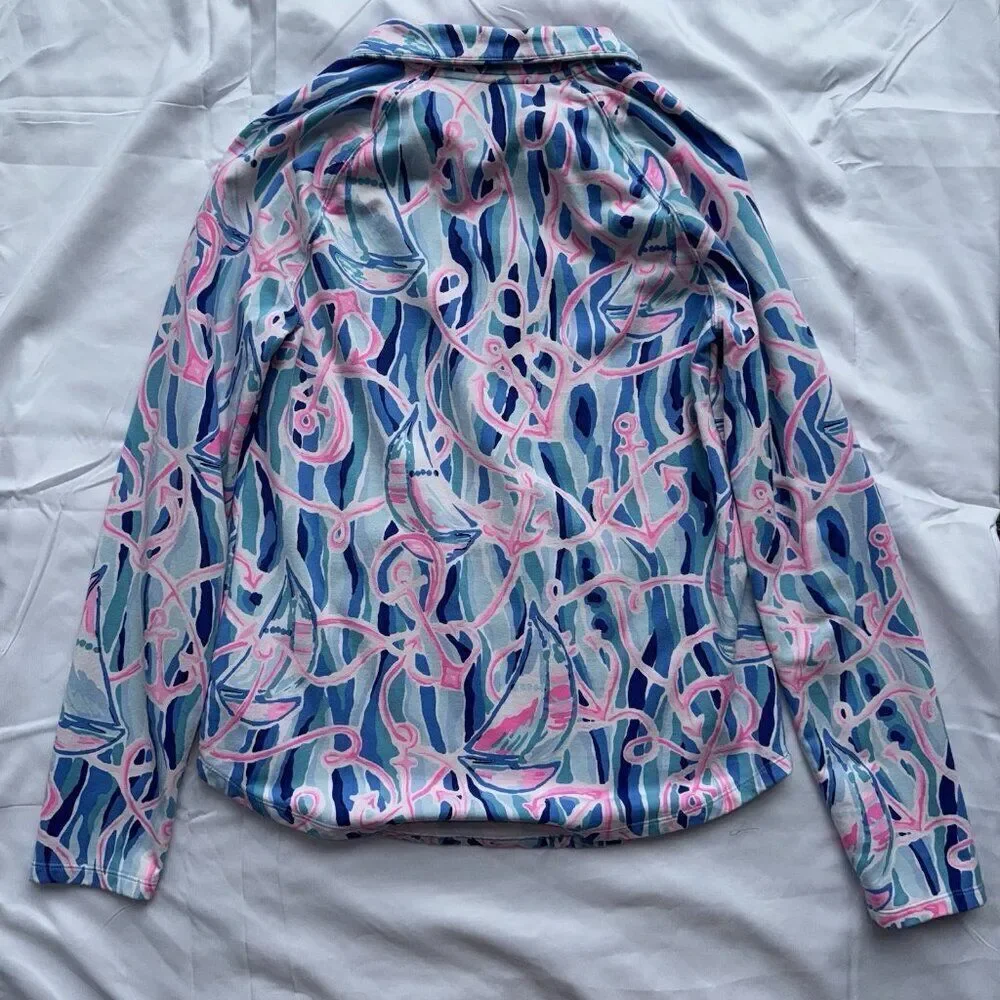 Lilly Pulitzer Skipper Popover Pullover Top Skim Blue Pink Sea Anchor Size Small